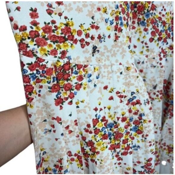 MDRN Balfour Pleated Ditsy Floral Long Sleeve Drop Waist Tea Length Dress Size X - Picture 7 of 8